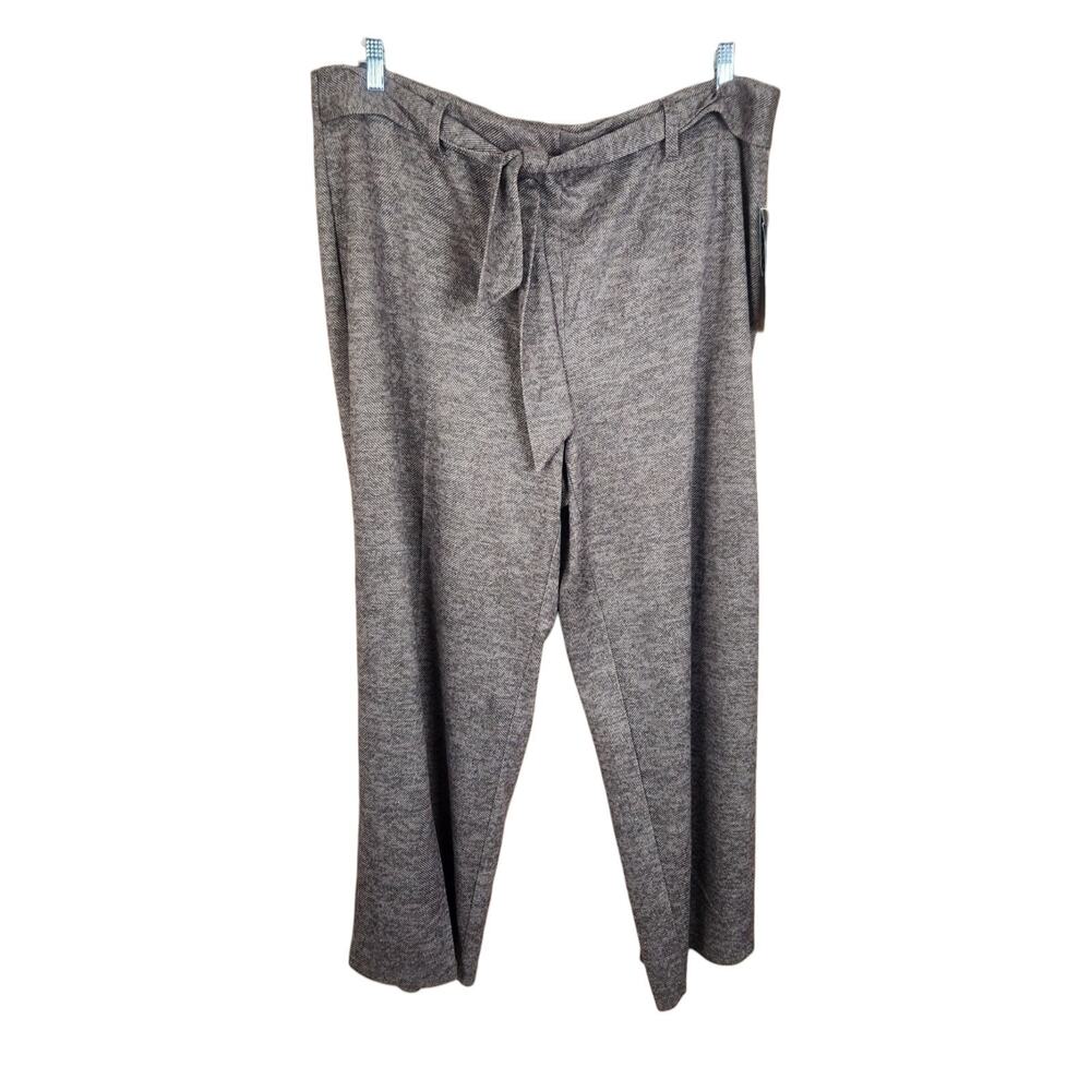 New York & Co Brown Herringbone Belted Wide Leg Pants 3x Stretch Fall Career